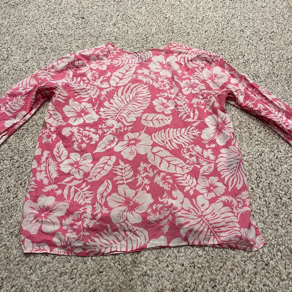 Lauren Ralph Lauren Floral Popover Blouse Sz L 100% Cotton Summer Coastal - Picture 2 of 5